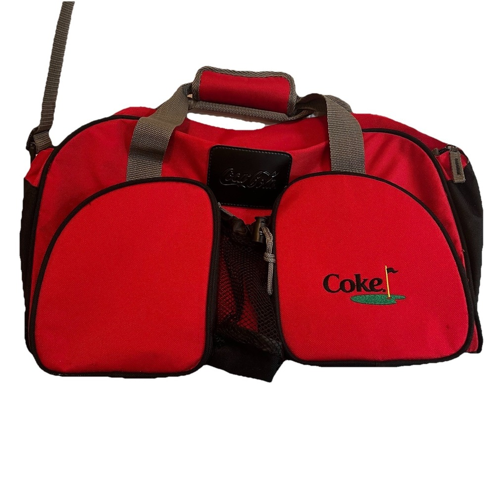 Vintage Coca-Cola Golf Red Duffle Bag Travel Sports Adjustable Straps Pockets Lg